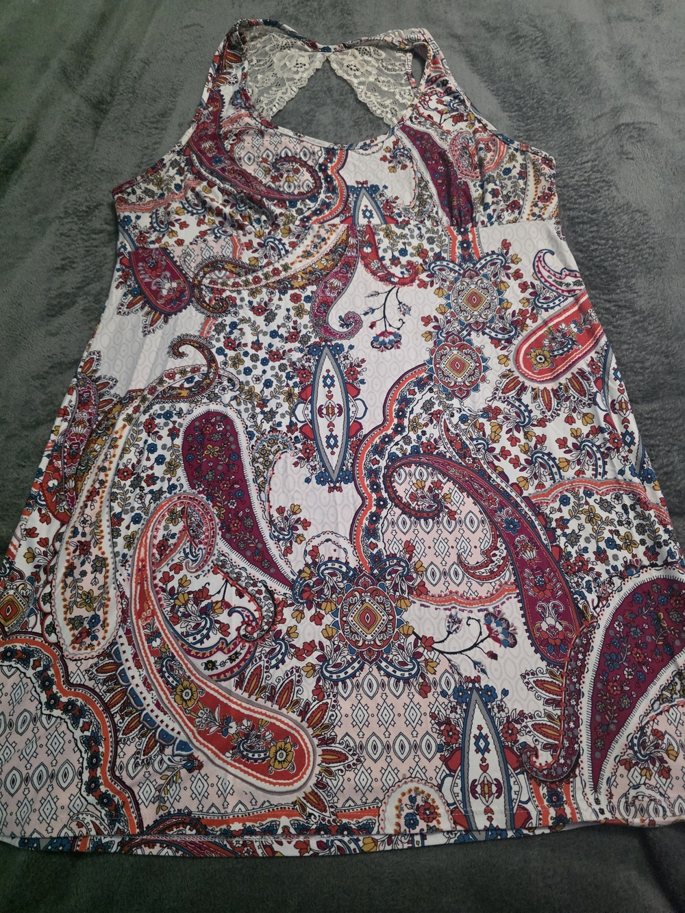 Secret Treasures Paisley Lace-Back Tank Night Gown- White Multi